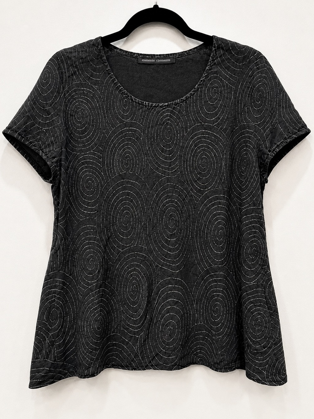 Elemente Clemente Black 100% Premium European Linen Abstract Spiral Top Large